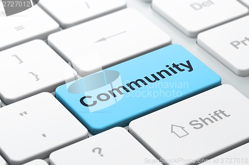 Image of Social media concept: Community on computer keyboard background