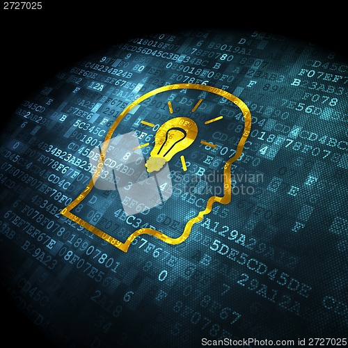 Image of Education concept: Head With Lightbulb on digital background