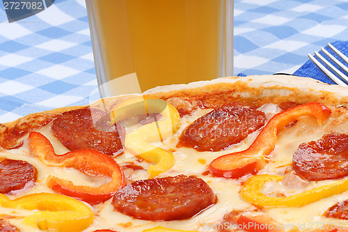 Image of Hot spicy pizza and beer