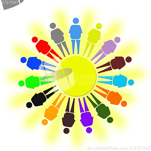 Image of nice multicolored little men as a symbol of solidarity