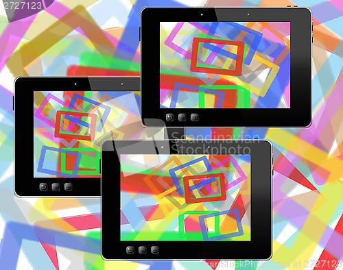 Image of black tablets with abstract colorful pictures