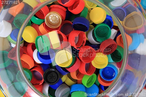 Image of color plastic caps from pet bottles 