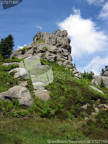 Image of big rock like frog and blue sky