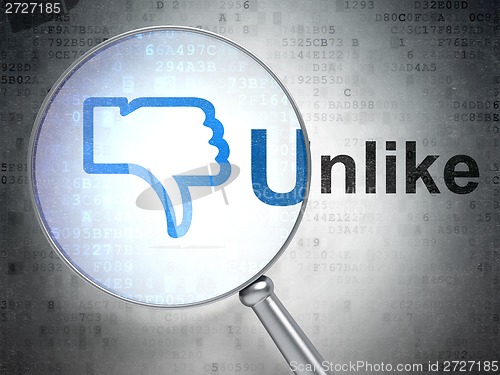 Image of Social media concept: Thumb Down and Unlike with optical glass