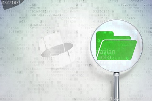 Image of Business concept:  Folder with optical glass on digital background