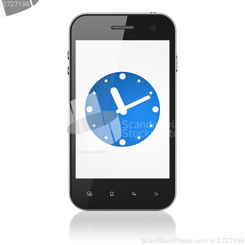 Image of Timeline concept: Clock on smartphone