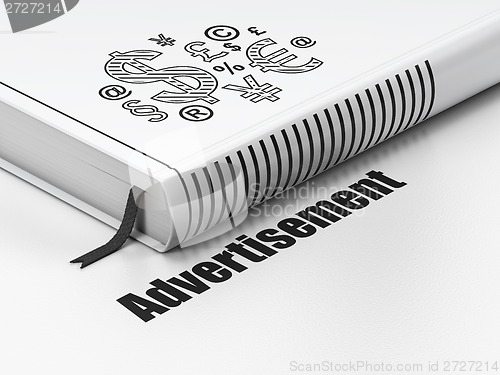 Image of Advertising concept: book Finance Symbol, Advertisement on white background