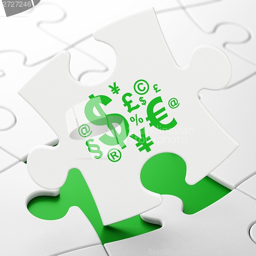 Image of Marketing concept: Finance Symbol on puzzle background