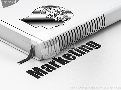Image of Advertising concept: book Head With Finance Symbol, Marketing on white background