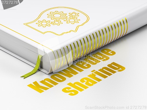 Image of Education concept: book Head With Gears, Knowledge Sharing on white background