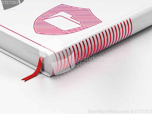 Image of Business concept: closed book, Folder With Shield on white background