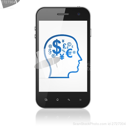 Image of Business concept: Head With Finance Symbol on smartphone