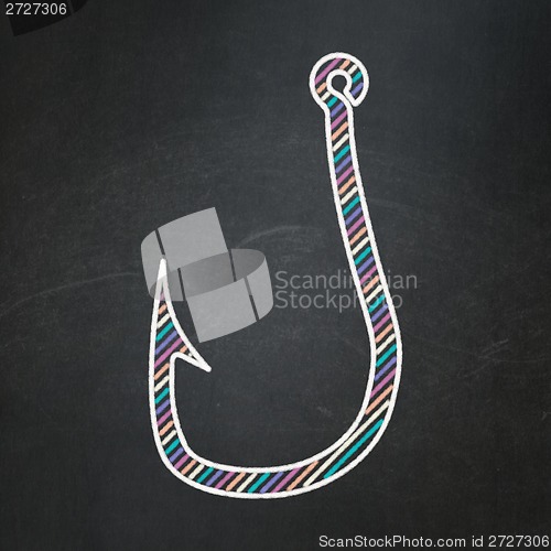Image of Security concept: Fishing Hook on chalkboard background