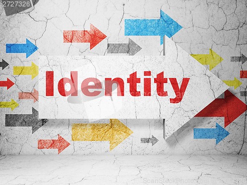 Image of Safety concept: arrow with Identity on grunge wall background