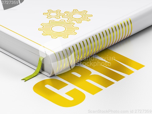 Image of Business concept: book Gears, CRM on white background