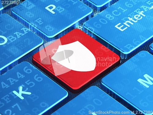 Image of Safety concept: Shield on computer keyboard background