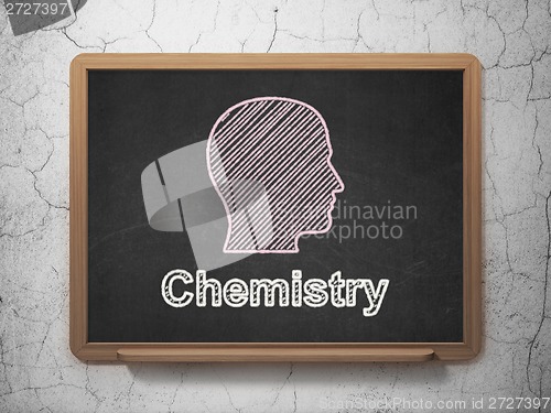 Image of Education concept: Head and Chemistry on chalkboard background