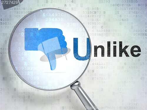 Image of Social network concept: Thumb Down and Unlike with optical glass