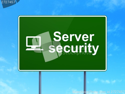Image of Security concept: Server and Computer Pc on road sign background