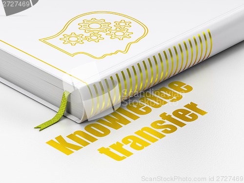 Image of Education concept: book Head With Gears, Knowledge Transfer on white background