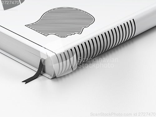 Image of Data concept: closed book, Head on white background