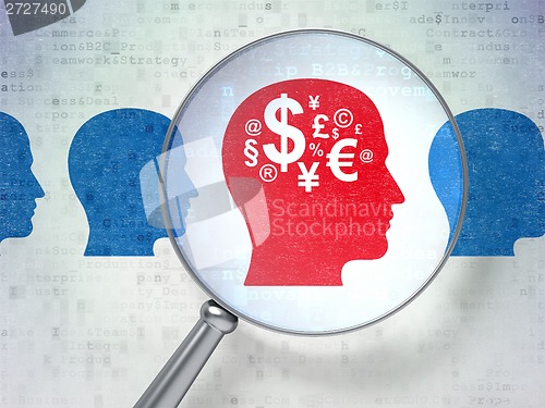 Image of Business concept: Head With Money with optical glass on digital background