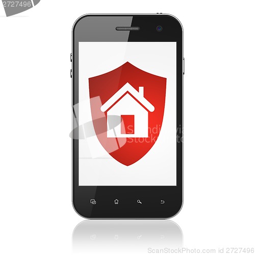 Image of Finance concept: Shield on smartphone