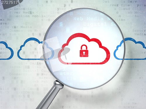 Image of Cloud computing concept: Cloud With Padlock with optical glass on digital background