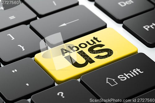 Image of Advertising concept: About Us on computer keyboard background