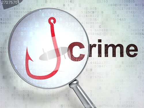 Image of Privacy concept: Fishing Hook and Crime with optical glass