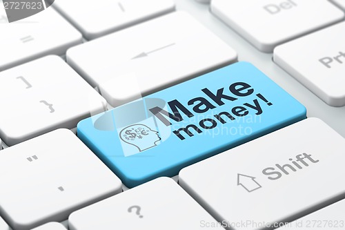 Image of Business business concept: Head With Finance Symbol and Make Money! on computer keyboard background