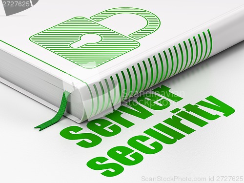 Image of Safety concept: book Closed Padlock, Server Security on white background