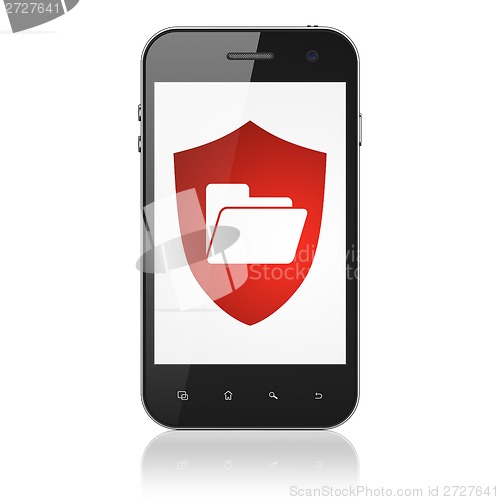 Image of Finance concept: Folder With Shield on smartphone