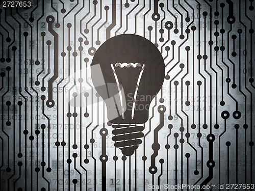 Image of Finance concept: circuit board with Light Bulb