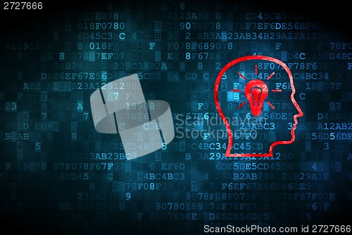 Image of Education concept: Head With Lightbulb on digital background