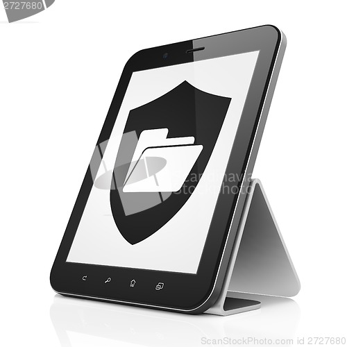 Image of Business concept: Folder With Shield on tablet pc computer