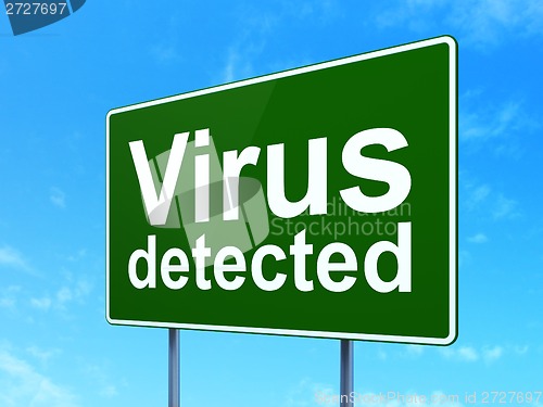 Image of Security concept: Virus Detected on road sign background