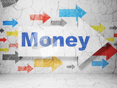 Image of Business concept: arrow with Money on grunge wall background