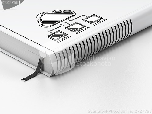Image of Cloud networking concept: closed book, Network on white background