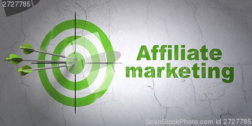 Image of Finance concept: target and Affiliate Marketing on wall background