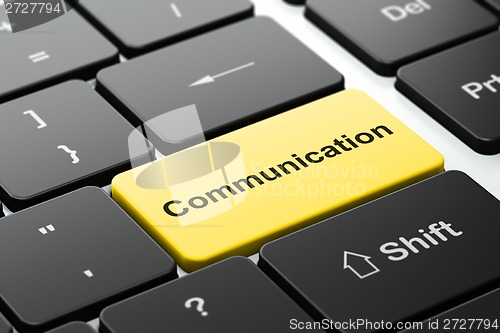 Image of Advertising concept: Communication on computer keyboard background