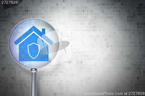 Image of Finance concept:  Home with optical glass on digital background