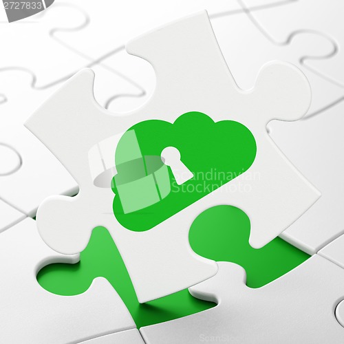 Image of Cloud technology concept: Cloud With Keyhole on puzzle background