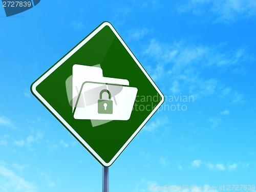 Image of Finance concept: Folder With Lock on road sign background