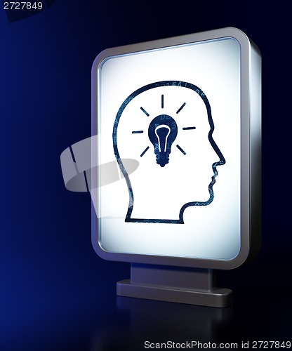 Image of Education concept: Head With Lightbulb on billboard background
