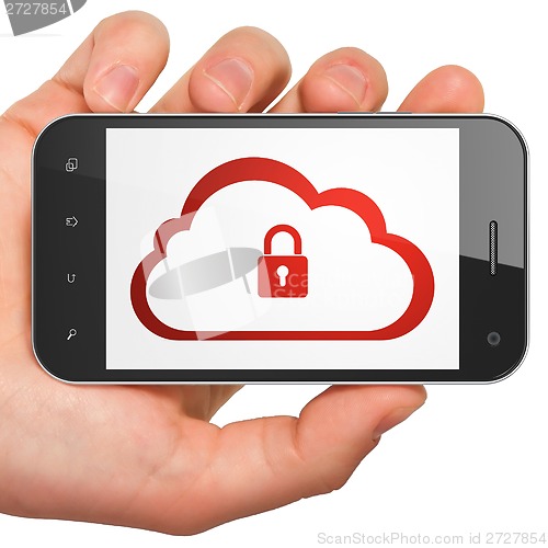 Image of Cloud technology concept: Cloud With Padlock on smartphone