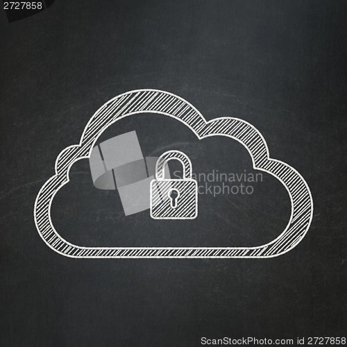 Image of Cloud technology concept: Cloud With Padlock on chalkboard background