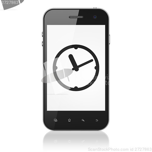 Image of Timeline concept: Clock on smartphone