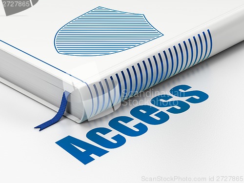 Image of Protection concept: book Shield, Access on white background