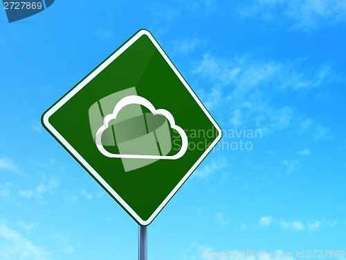 Image of Cloud networking concept: road sign background